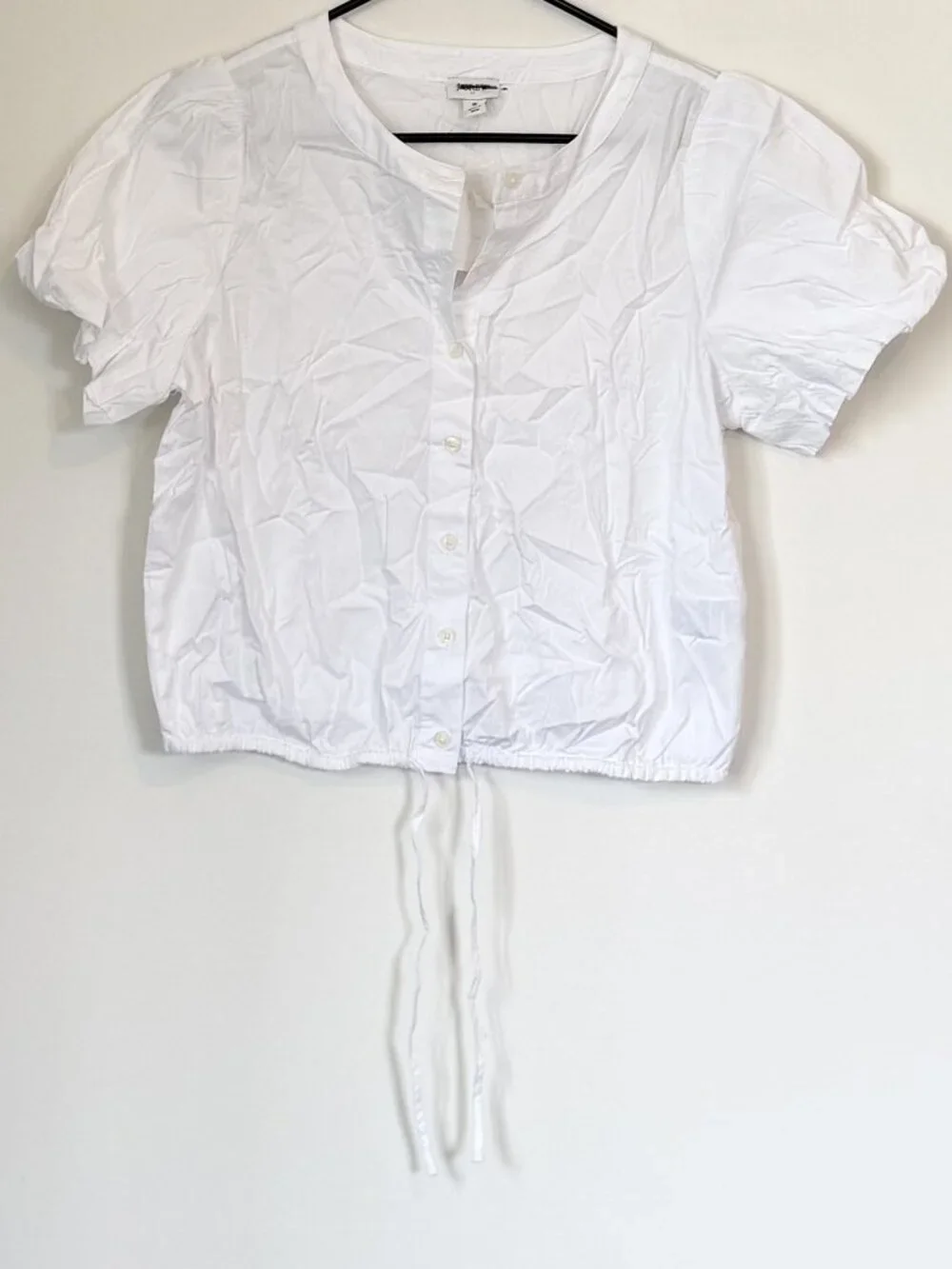 NWT J.Crew White Puff Sleeve Tie Waist Top - Size: Small